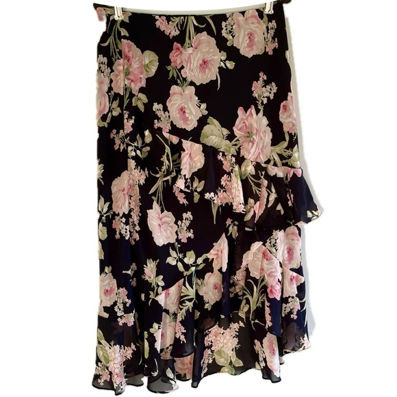 Chaps Dresses & Skirts - Chaps Pink Floral Midi Skirt with Ruffles Women’s Size 10